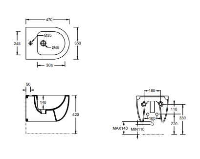 Bidet Unica 47 wall hung