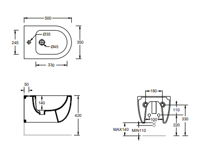 Bidet Unica 50 wall hung