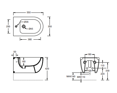 Bidet Unica 55 wall hung