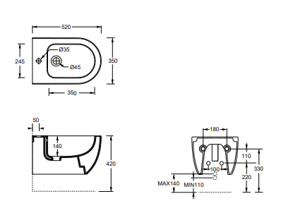 Bidet Unica 52 wall hung