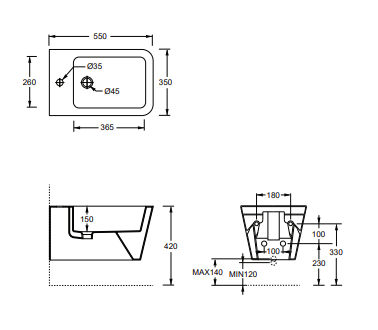 Bidet Hide square wall hung